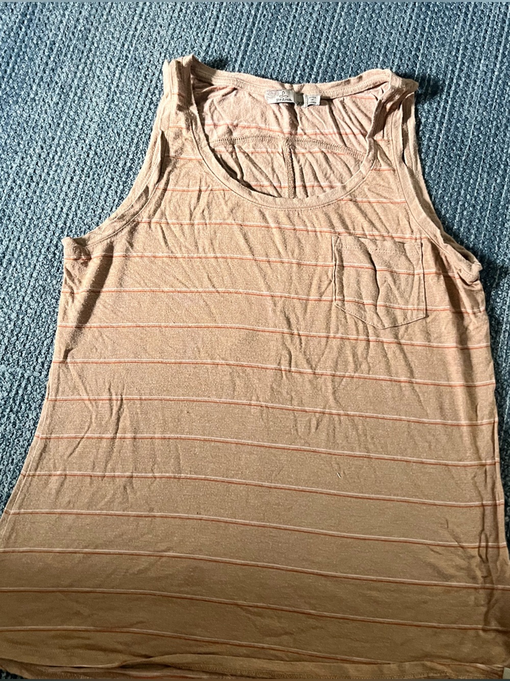 Prana Striped Sleeveless Tank Top - Tan with Subtle Coral Stripes